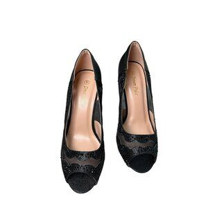Dream Pairs Heels Black Sequin Sheer Women's Size 9 Open Toe Sparkle